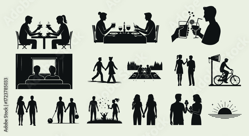 Diverse Collection of Couple Activities and Relationship Silhouettes