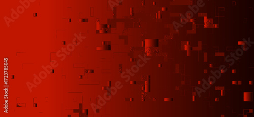 Dynamic red gradient background features pixelated square patterns and varying luminance, creating a modern, abstract technological design with geometric textures and depth.