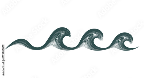 Dark green ocean waves pattern seamless design isolated aquatic motion vector