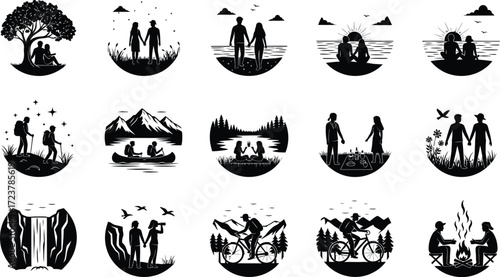 Collection of Couple Outdoor Activities and Nature Scene Silhouettes
