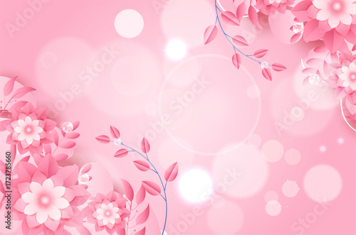 Realistic nature illustration pink flowers beauty  pink background
