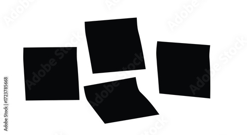 Four black square shapes scattered abstractly with rough edges on a white surface vector