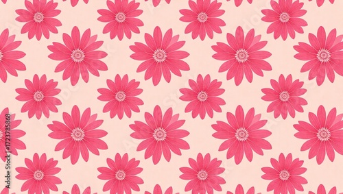 Repeating Pattern of Pink Flowers on a Soft, Pale Peach Backgrou
