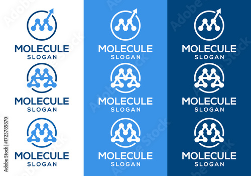 vector icon of initial M molecule logo with arrow