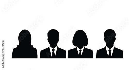 Business people silhouettes four professional individuals in suits representing diversity in workplace vector