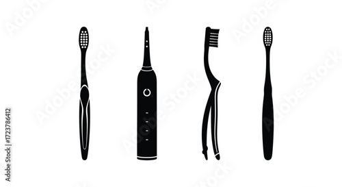 Diverse toothbrush silhouettes representing dental hygiene and oral care options vector