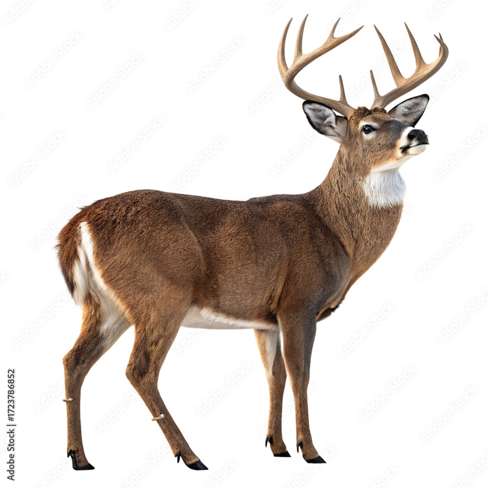 Fototapeta premium Majestic Deer Portrait: A stunning portrait of a deer with large antlers, showcasing its grace and strength. Capturing the essence of the animal kingdom.
