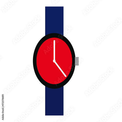 watch logo with blue stap and red circule and white timer needles