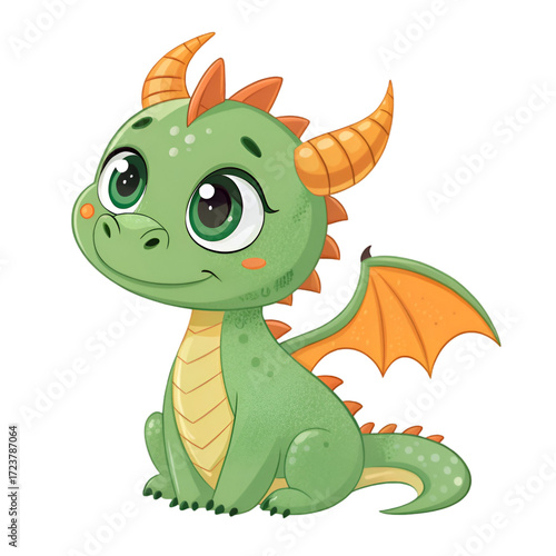 Happy green cartoon dragon smiling