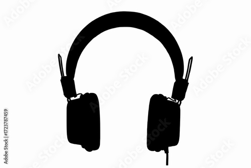 Silhouette of headphones on white background. Vector illustration symbolizing music, audio, sound, technology, listening, entertainment, DJ, podcast, radio, and digital lifestyle.