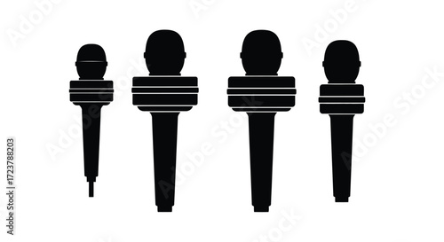 Four diverse professional microphones ready for broadcast and reporting studio interviews vector