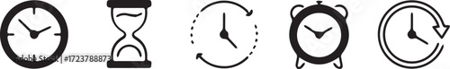 Timers and Clock Icon Set – Stopwatch, Hourglass, and Time Symbol Vector Illustration