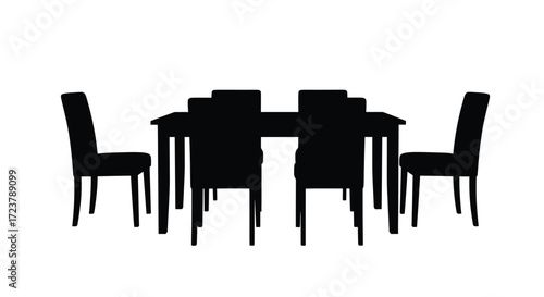 Silhouette of a dining table with six chairs creating a timeless and elegant home interior scene vector