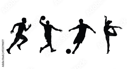 Dynamic silhouettes of athletes and dancer in action poses representing sports and performance arts vector