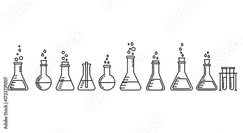 Hand drawn chemistry lab equipment collection artistic sketch style flasks and test tubes vector