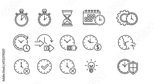 Collection of hand drawn time management icons and symbols for business and planning applications vector