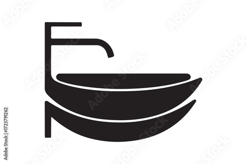 Modern black silhouette of a freestanding bathroom sink and faucet
