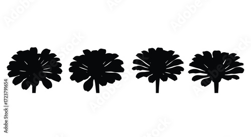 Four silhouetted flowering plants with detailed petals and stems vector