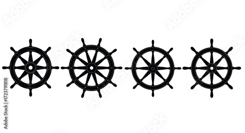 Four nautical ship wheels arranged in a row symbolic of maritime travel and adventure vector