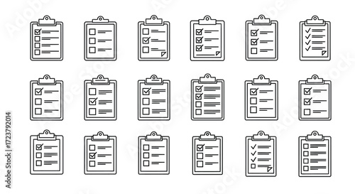 Collection of hand drawn clipboard icons representing tasks lists and checklists vector