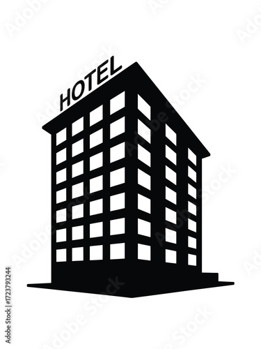 Modern hotel building silhouette with hotel sign