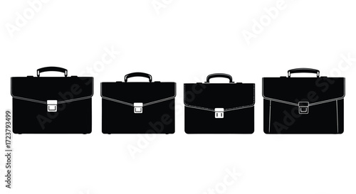 Collection of four identical black briefcases arranged in a row for business and professional use vector