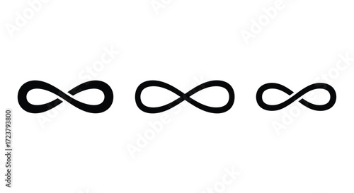 Three hand drawn infinity symbols of varying thickness and size for conceptual design vector