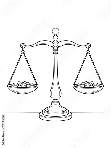 Vintage illustration of a balanced justice scale on a white background