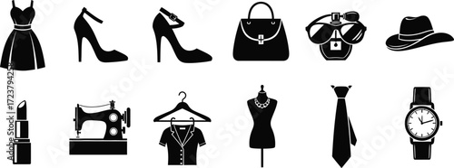Fashion and Accessories Silhouette Icons Set