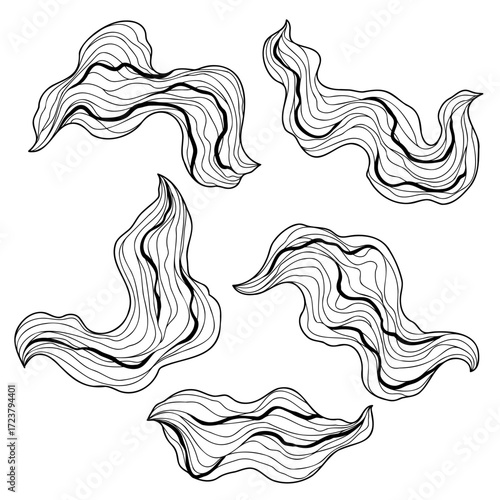 Set of wave elements. Abstract linear curls.