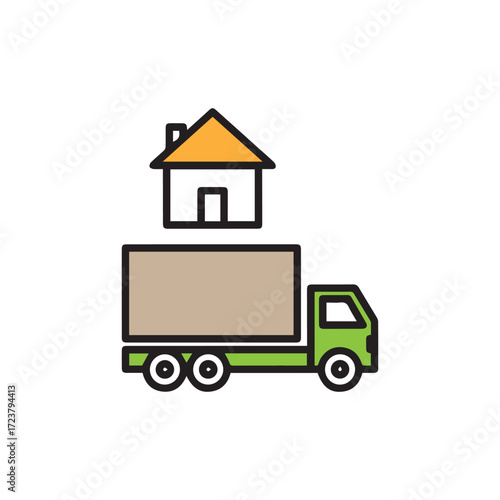 Moving Truck and House Icon: Home Relocation and Delivery Service