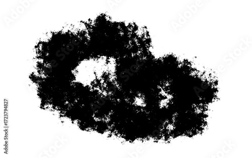 Black grunge background, spot of paint, brush strokes.Glitch distorted geometric shape . Noise destroyed background .