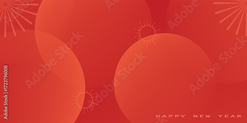 chinese new year red background. simple and modern. oriental east asia banner, backdrop, texture, cover. flower, coins, money, fireworks. chinese words means happy new year. festival and culture.