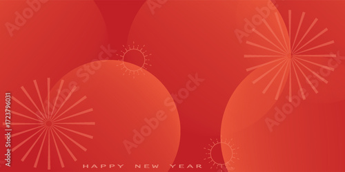 chinese new year red background. simple and modern. oriental east asia banner, backdrop, texture, cover. flower, coins, money, fireworks. chinese words means happy new year. festival and culture.