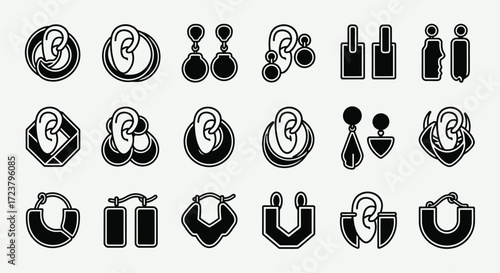 Black Silhouette Earrings Icon Set
