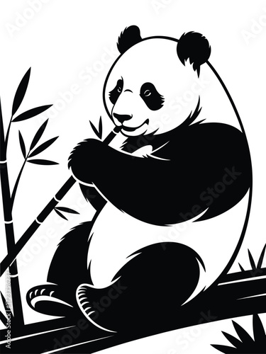 Cute panda bear sitting and eating bamboo in a forest