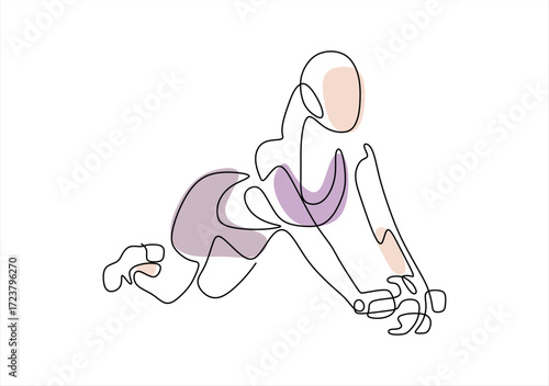 Attractive slim sportswoman workout with abdominal roller in gym. line icon-continuous line drawing. Editable stroke. 