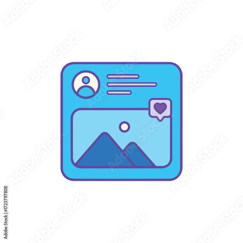 Blue and Purple Social Media Interface Card - Website Post, User Data, and Like Icon