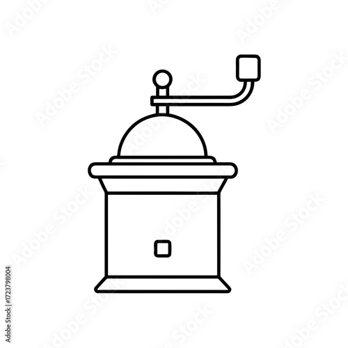 Outline drawing of a coffee grinder tool on transparent background