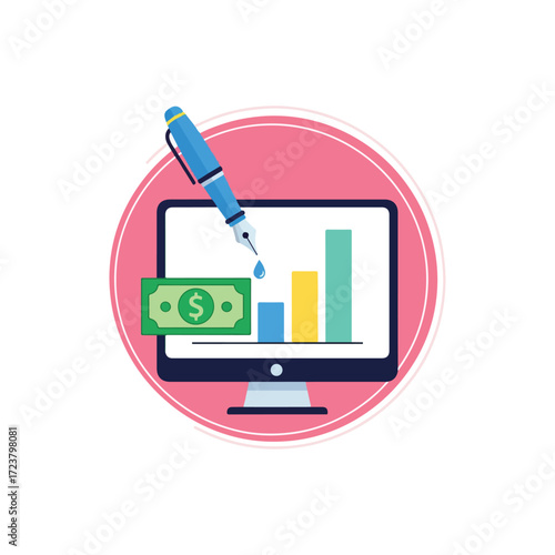 Monetization of Content and Blogging Icon - Writing for Profit and Digital Income Concept