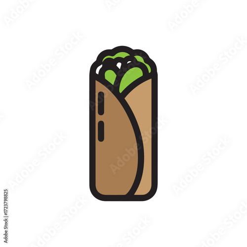 Food Wrap Line Icon - Kebab, Sandwich, or Tortilla Roll Symbol for Restaurant Menu