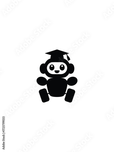 Cute cartoon monkey wearing a graduation cap on white background