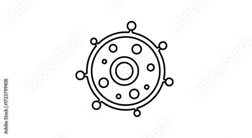 Abstract conceptual virus illustration outline, depicting cellular complexity and global impact