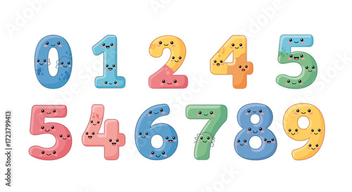 Adorable colorful numerals with expressive faces illustration design for educational resources