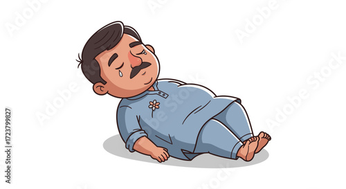 Cartoon depiction of a sad man lying down with tears rolling down his cheeks on white backdrop
