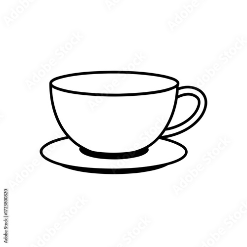 Simple drawing of a cup and a saucer on transparent background
