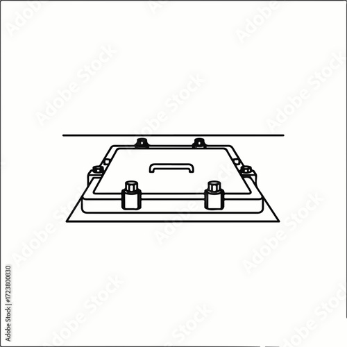 Illustration of manhole cover with urban communications lines. Manhole cover graphic element, symbolizing underground infrastructure and access, shown in outline drawing.