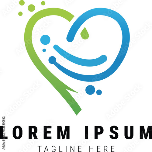 Vector art of abstract heart shape logo, water and cleaning concept design on a transparent background