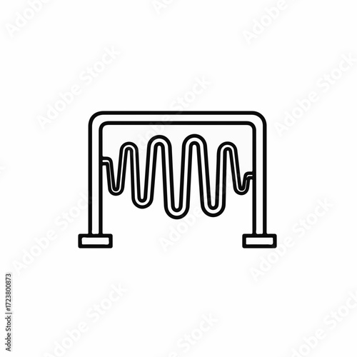 Bicycle parking rack outline drawing shows metal fixture for cycle parking. Bicycle parking rack concept is minimal and simple. 