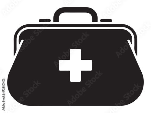 Classic doctor bag silhouette isolated on white background for medical and healthcare designs